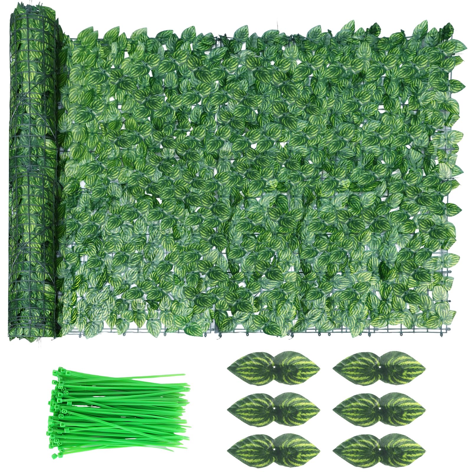 Artificial Ivy Fence Screening, 5m x 1m Artificial Hedge Screening, Privacy Fence Screen Artificial Hedge Roll, Artificial Trellis Screening with 100 Zip Ties for Garden Balcony Outdoor Decor