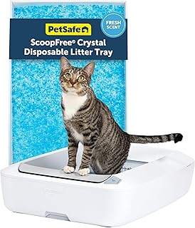 PetSafe ScoopFree Crystal Plus Automatic Self-Cleaning Cat Litter Box System - Uncovered Motion-Sensing Cat Box - Includes 1 Disposable Crystal Litter Tray - White