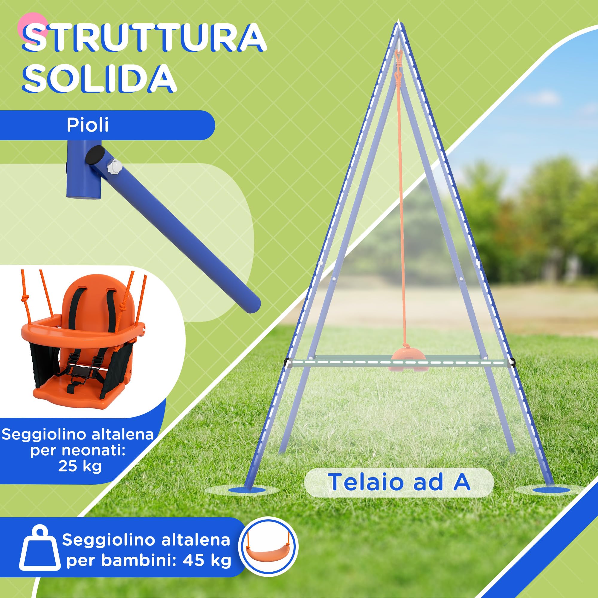 Outsunny Altalena da Giardino per Bambini, Altalena 2 in 1 per Neonati e Bambini da 6 Mesi a 8 Anni, Gioco da Esterno, Seggiolino con Cintura di Sicurezza, Multicolore