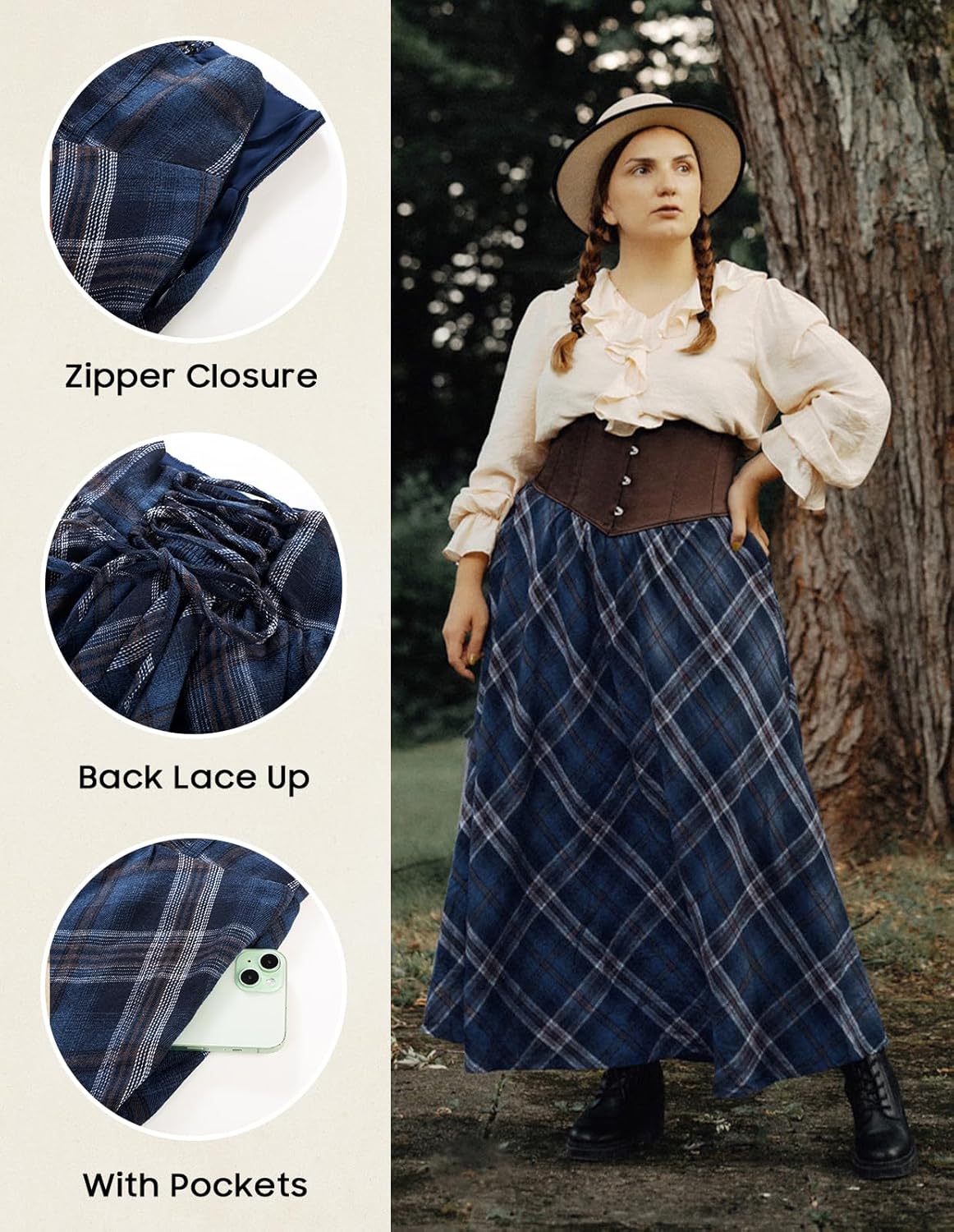 Scarlet Darkness Victorian Skirts for Women Plaid Maxi High Waist Long Skirt - Image 4