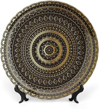 XISUNYA 6 Inch Decorative Plate,Gold Mandala Round Porcelain,Indian Oriental Floral Print Ornament Display Plate for Dining Table Setting, Wedding Reception Decorations, Christmas Tablescape