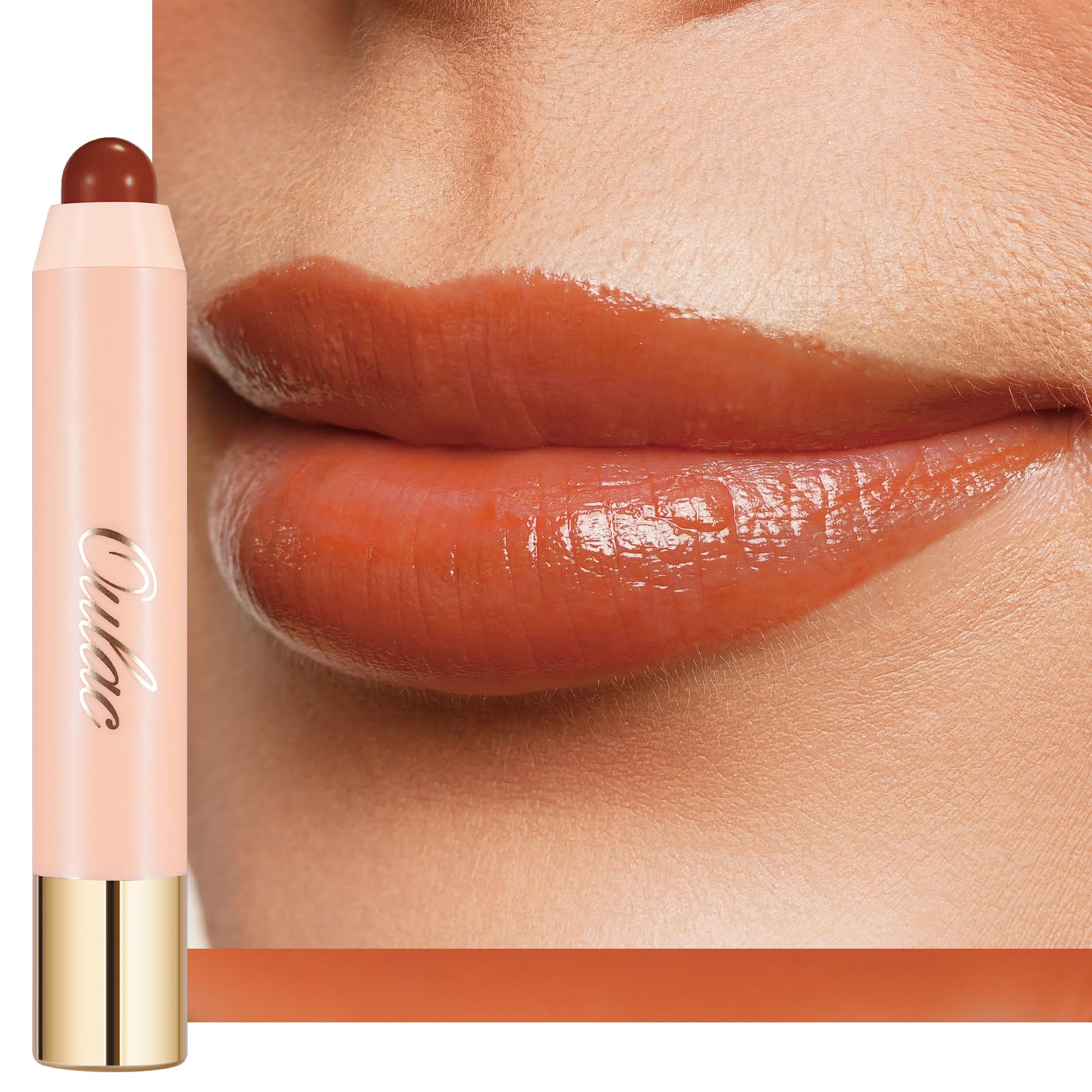 Oulac Reddish Brown Lipstick, Lipstain and Blush Duo, Tinted Lip Balm, Moisturising and Nourishing, Glossy Finish, Vegan