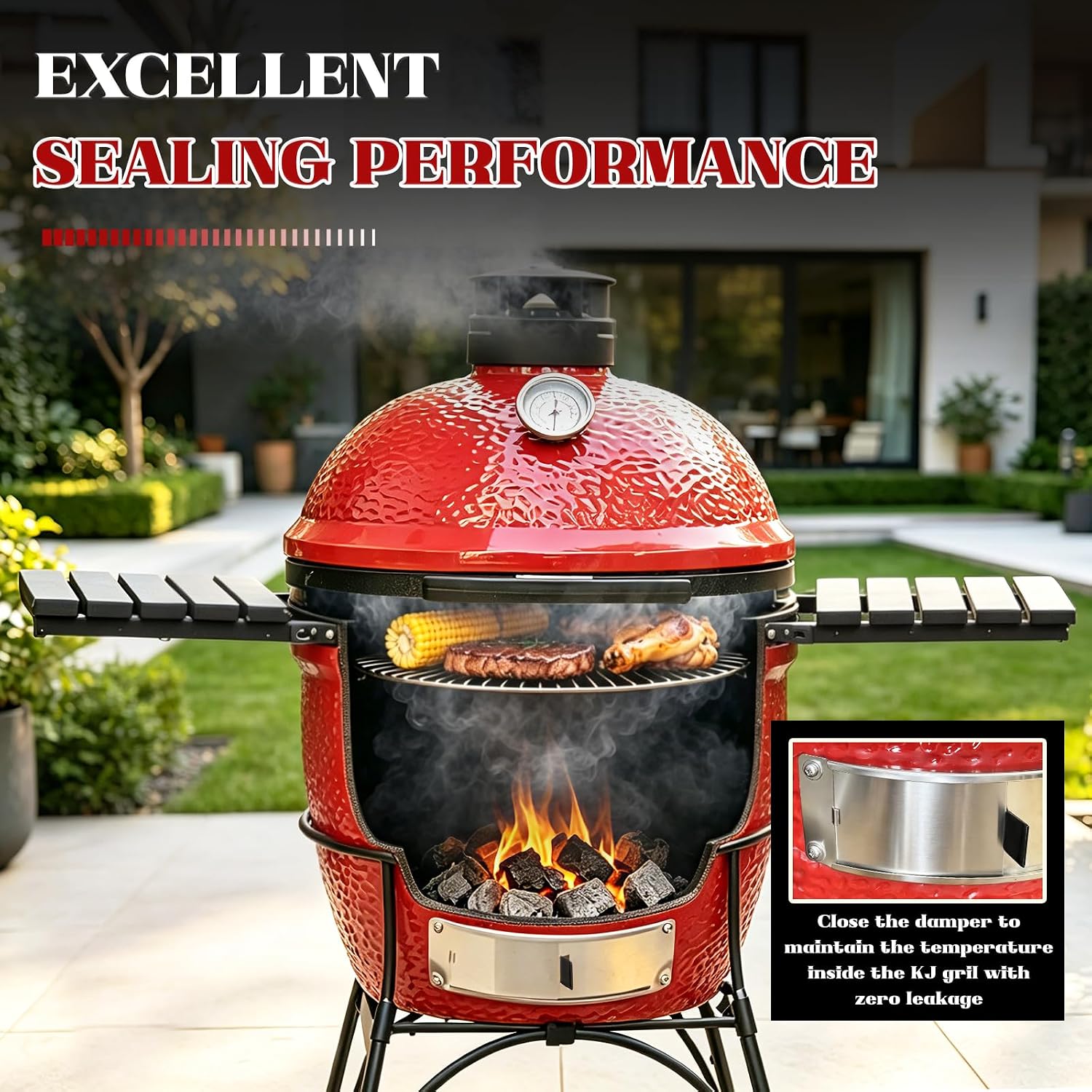 Vankey Stainless Steel Draft Door Replacement for Kamado Joe Classic Joe Series- Premium Grade 304 Stainless Steel with Rubber Grip Handle - Easy Installation, Enhanced Sealing & Temperature Control