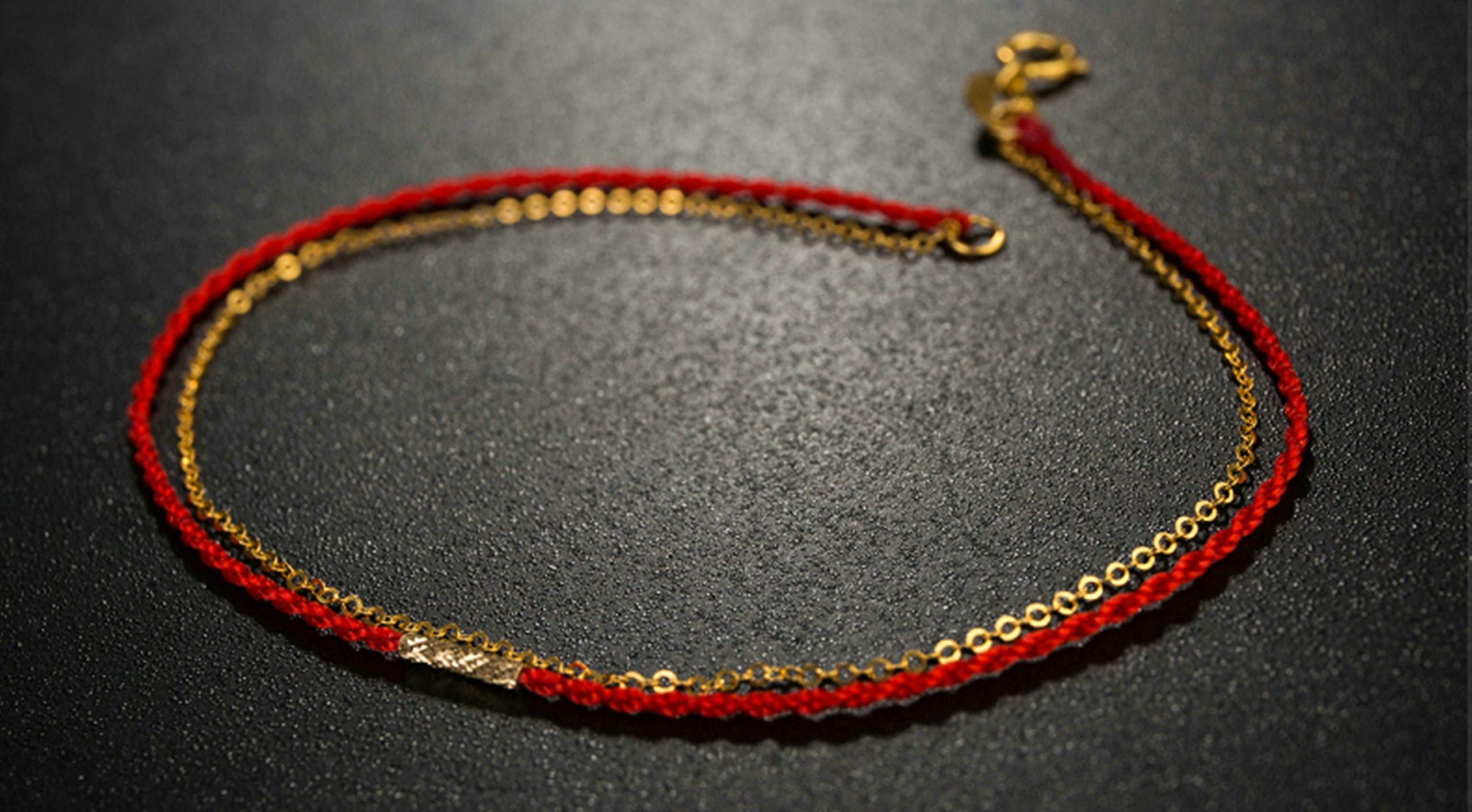 KnSam Bracciale da donna in oro giallo 18 carati (750) corda rossa per donna e donna, 18 karat, Oro 18 k