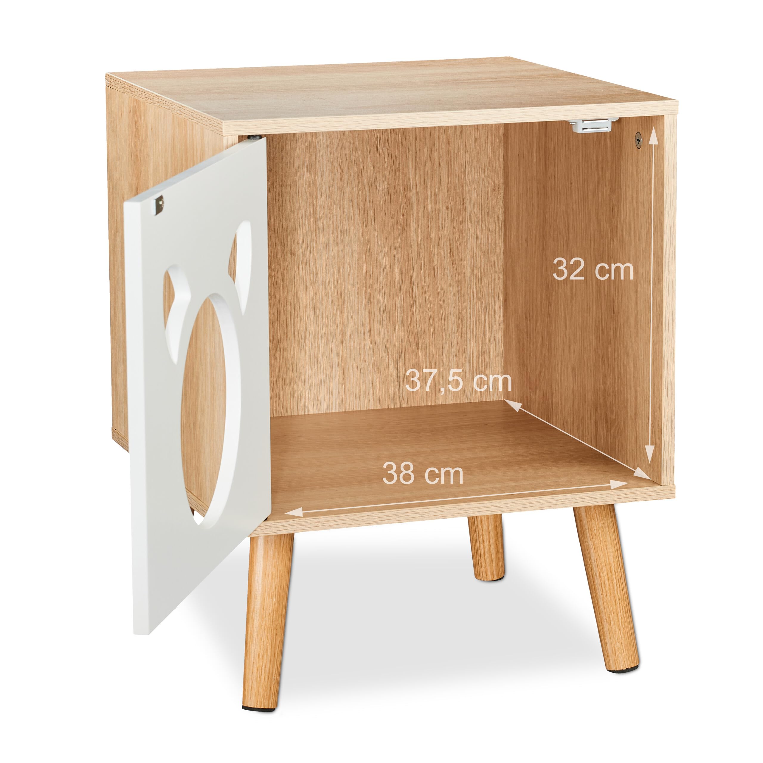 Relaxdays Armario para Gatos con Puerta, 50 x 40 x 40 cm, Escondite para Arenero, Camita, Interior, Natural y Blanco