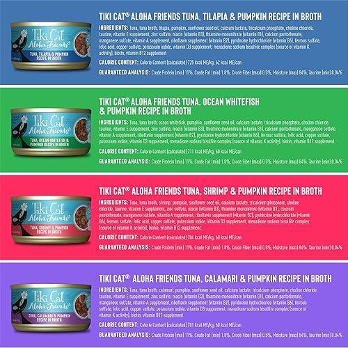 Miniatura 3 de Tiki Cat Aloha Friends - Alimento húmedo para gatos sin granos para todas las etapas de la vida mariscos con recetas de calabaza latas de 3 onzas