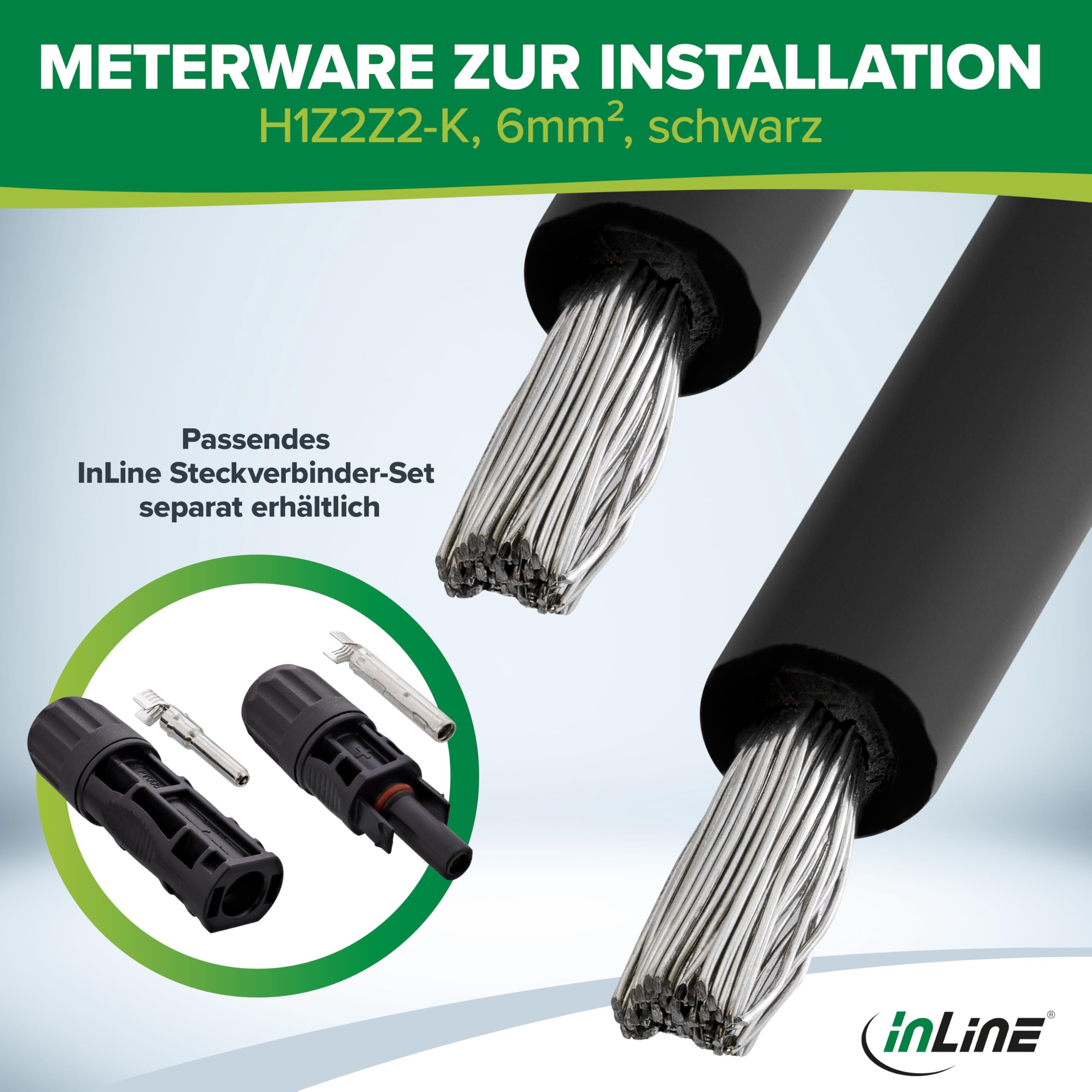InLine Cavo solare da 6 mm², 25 m, cavo di installazione, al metro, nero, H1Z2Z2-K, fotovoltaico, resistente ai raggi UV e durevole, 94625S