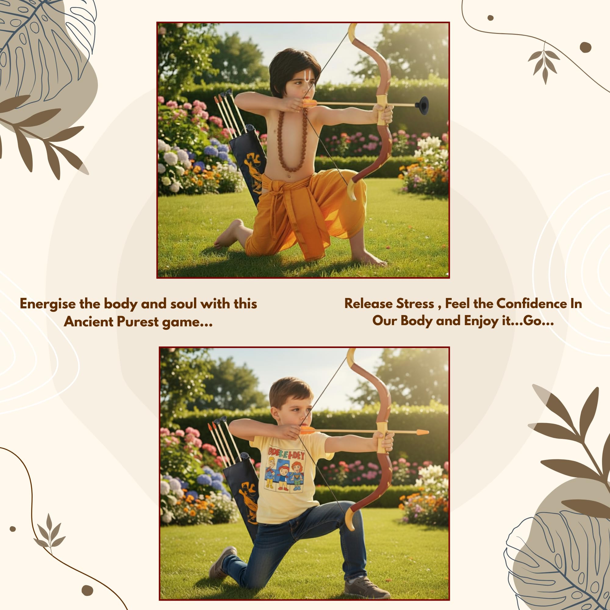 Kids Archery Set - Ramayana Style Wooden Bow & Arrow -7