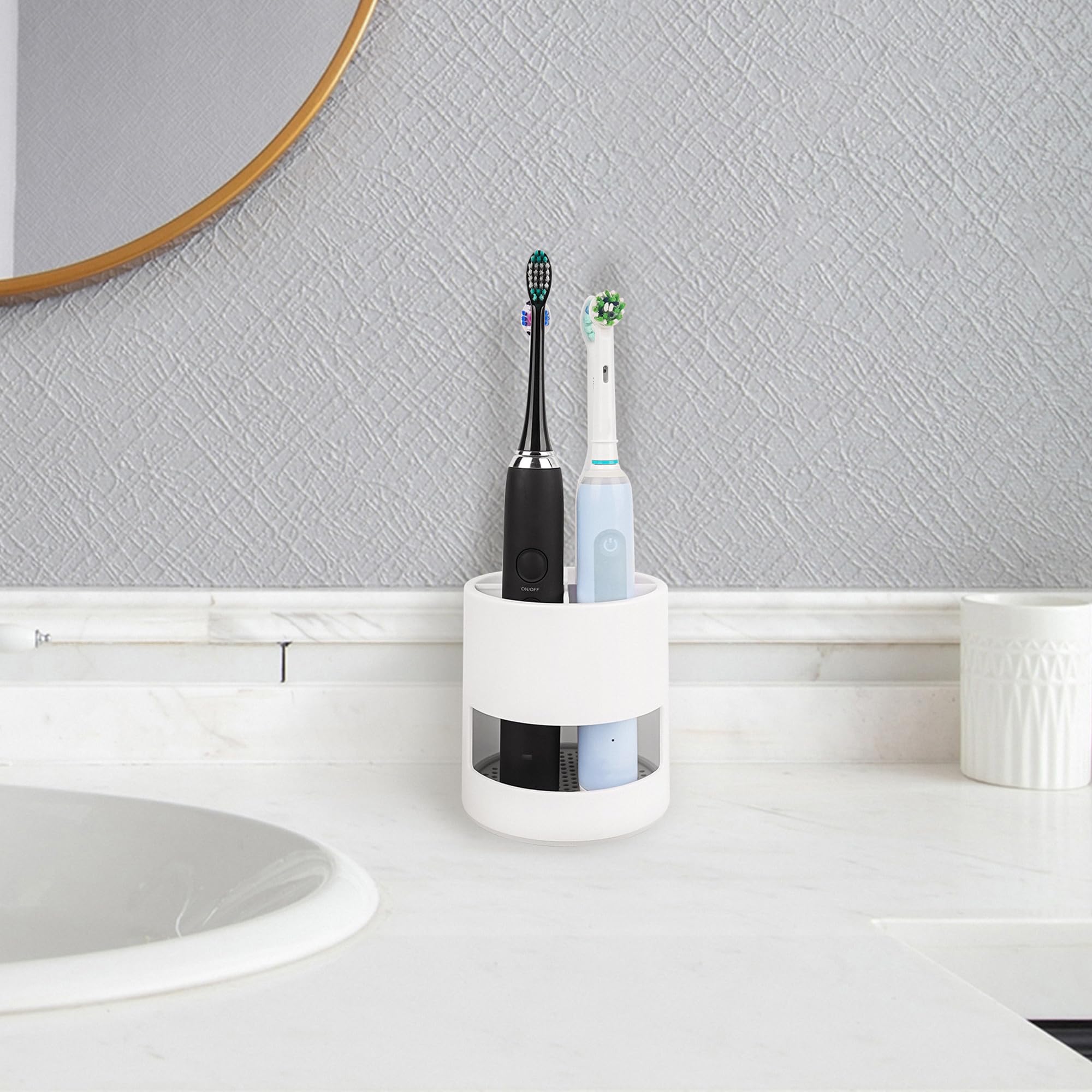 Linkidea Elektryczny uchwyt na szczoteczkę do zębów, 4 przegródki, plastikowy organizer na szczoteczki, kompatybilny z Oral-B iO Series, Philips Sonicare ProtectiveClean, Colgate ExtraClean (biały)