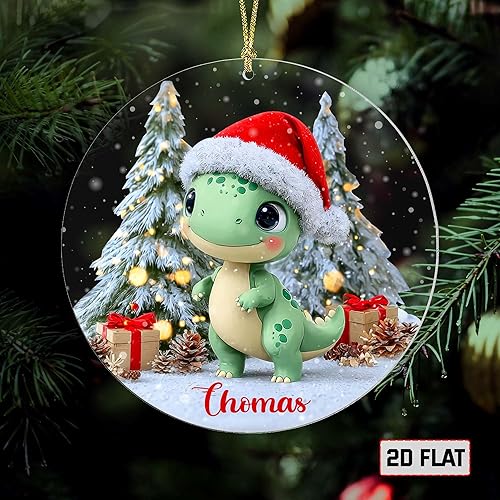 Miniatura 3 de Adorno acrílico de dinosaurio personalizado, adorno de Navidad de dinosaurio, para niños varones pequeños, bonita decoración de dinosaurio bebé para