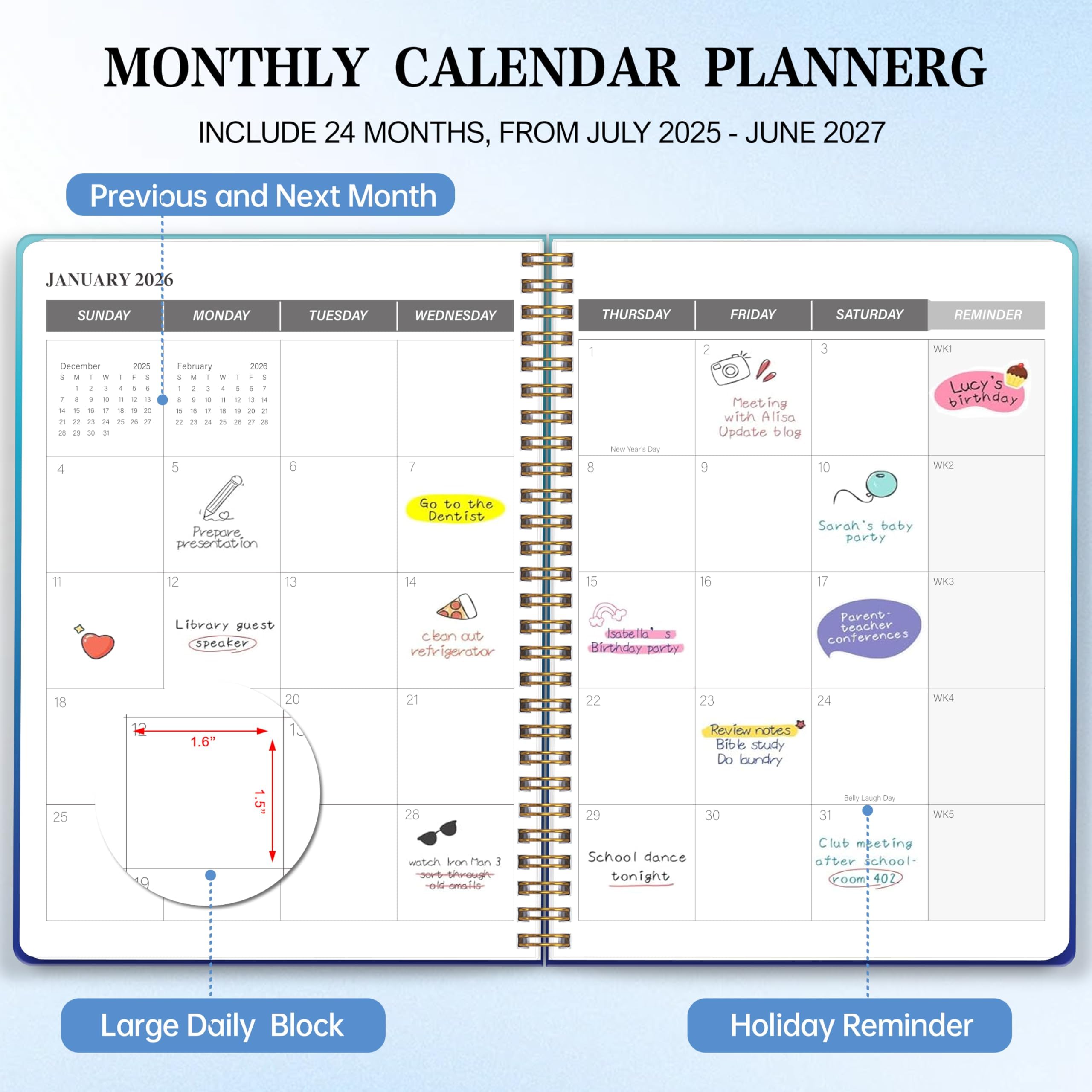 Condition photo showing New/Like New for Monthly Planner 2026-2027, 2026 Calendar 18 Months Planner, Jan 2026 - Jun 2027, 7.4"x9.4", Personal Organizer with Monthly Goals, To-Do List, Habit Tracker, 18 Monthes for School Office Home Planning
