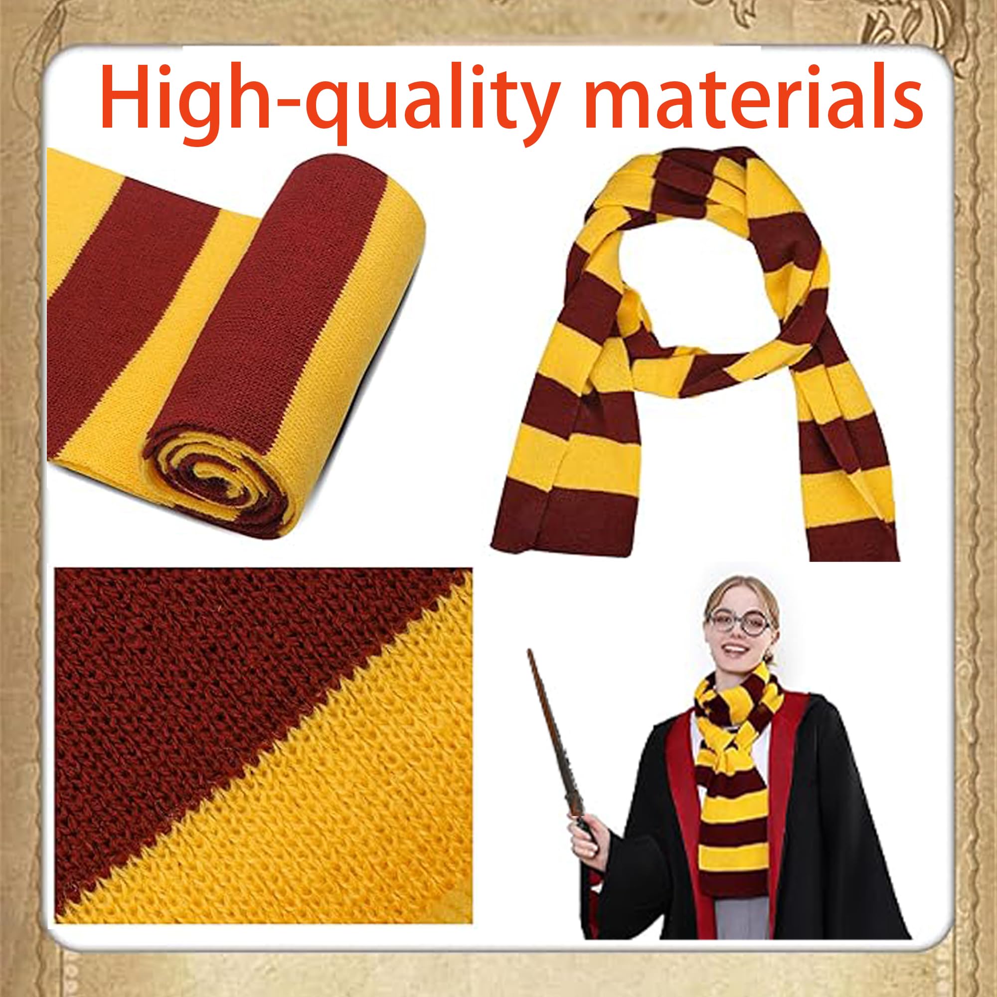 UAVAUI Wizard Costume Set, 6 PCS Cosplay Accessories Magic Wand and Glasses Knitted Scarf - Image 3