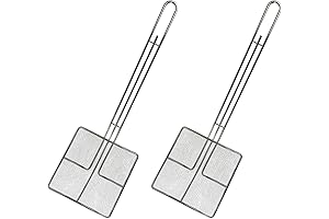 6.5" Commercial Aluminum Fryer Skimmer with Fine Mesh Strainer and Longer Handle | 2-Pack
