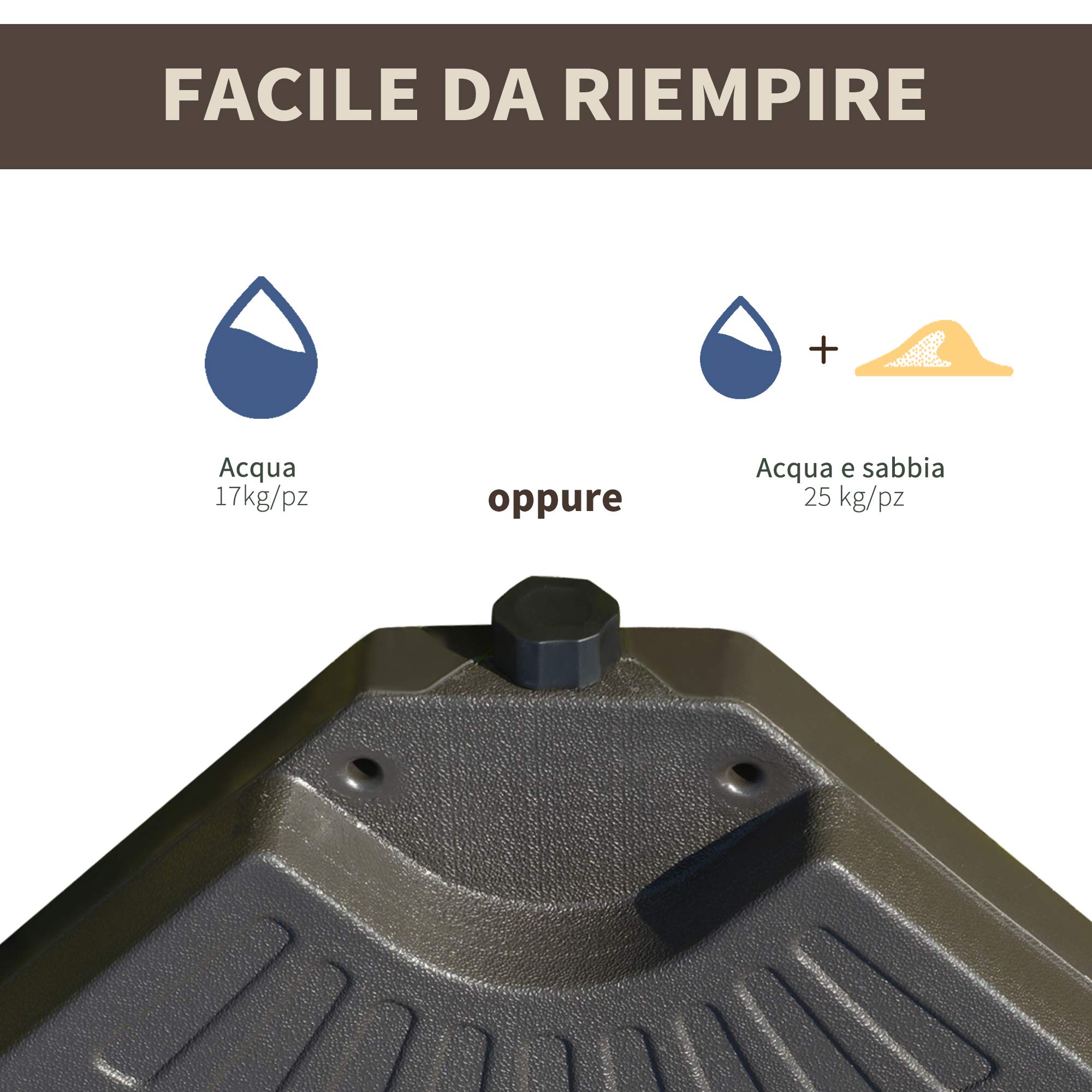 Outsunny Set di 4 Pesi per Supporti per Ombrellone 100x100x10.5cm Caffè