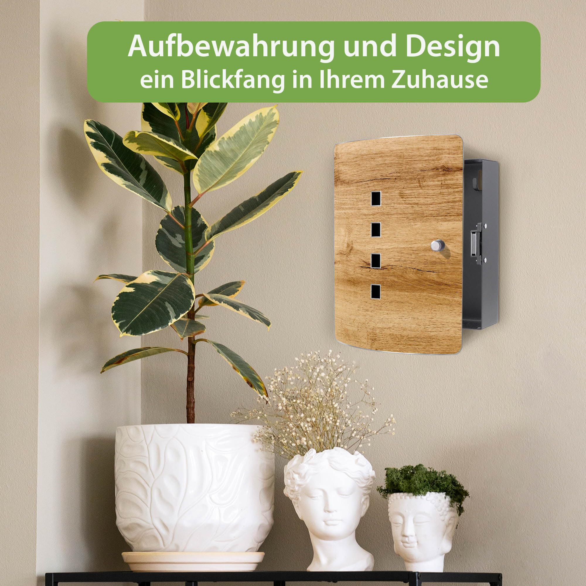 banjado Design Schlüsselkasten aus Edelstahl für 10 Schlüssel - Schlüsselschrank zur Schlüssel Aufbewahrung 24 x 21,5 x 7cm groß mit praktischem Magnetverschluss - Motiv Holzfurnier