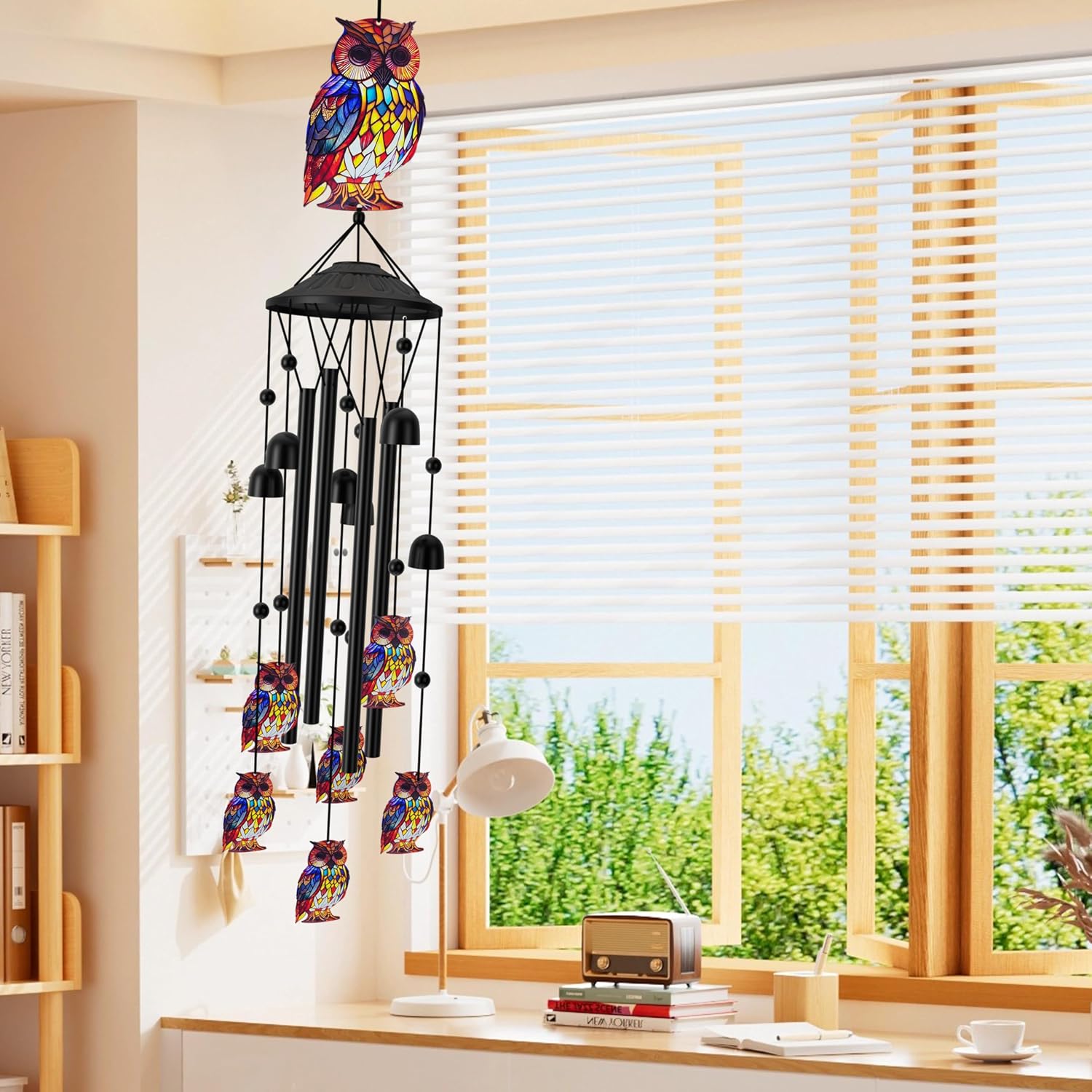 Gifts for Mom Grandma Women, ZEUMIE 38" Owl Wind Chimes for Outside, All-Metal Glazed Bird Chime with Deep Tone, Vibrant Patio Yard Garden Decor, Unique Birthday Present (Gift Box Included)