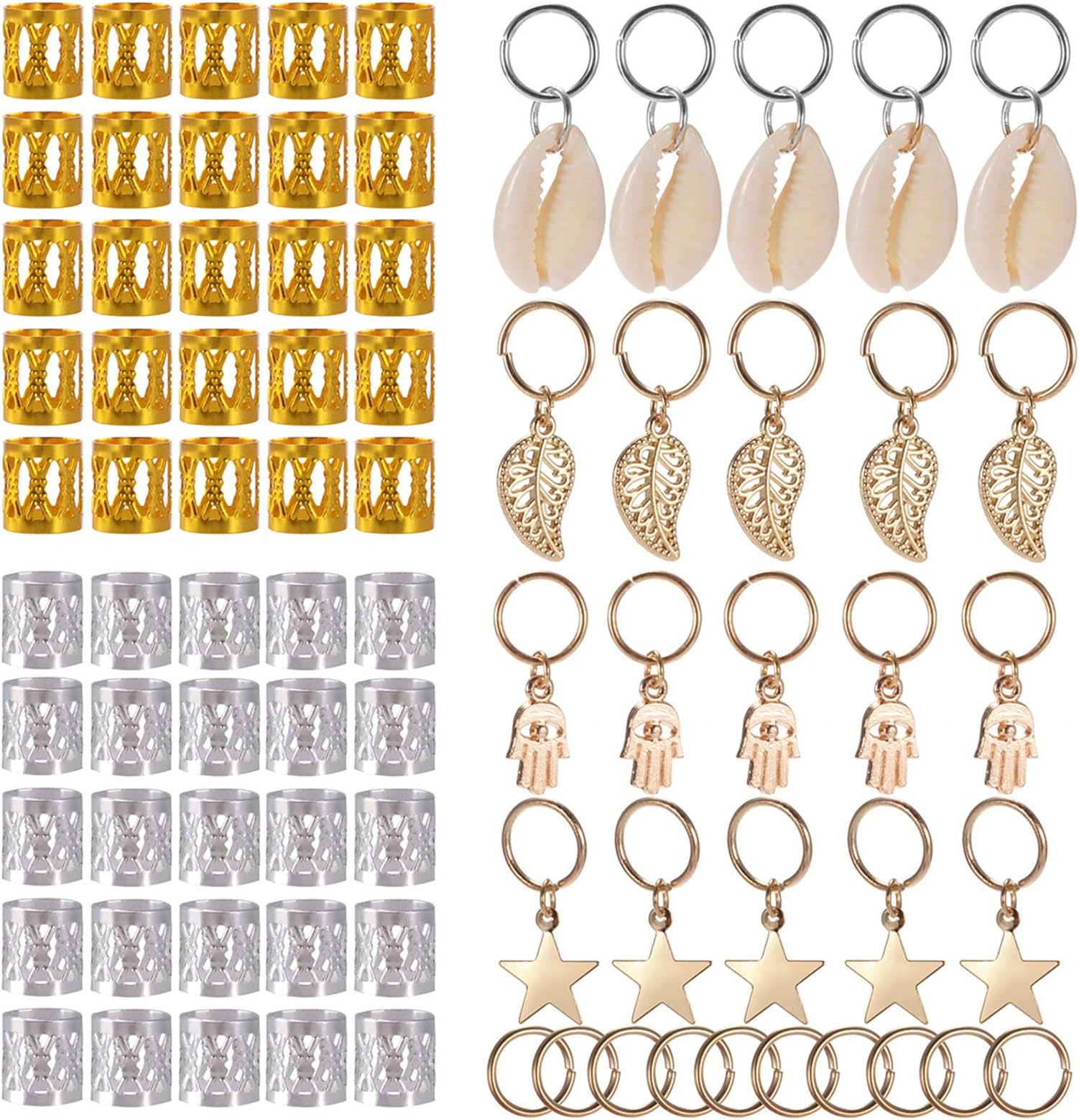 SoulBay 400 Pieces Hair Jewelry for Dreadlocks Women Braids Hair Decorations, Including 250 PCS Aluminum Dread Loc Beads Charms Metal Cuffs + 150 PCS Hair Rings Clips Accessories