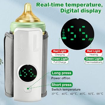 Portable Battery-Powered Baby Bottle Warmer with Temperature Display, Travel-Friendly Milk Warmer for On-the-Go Feeding