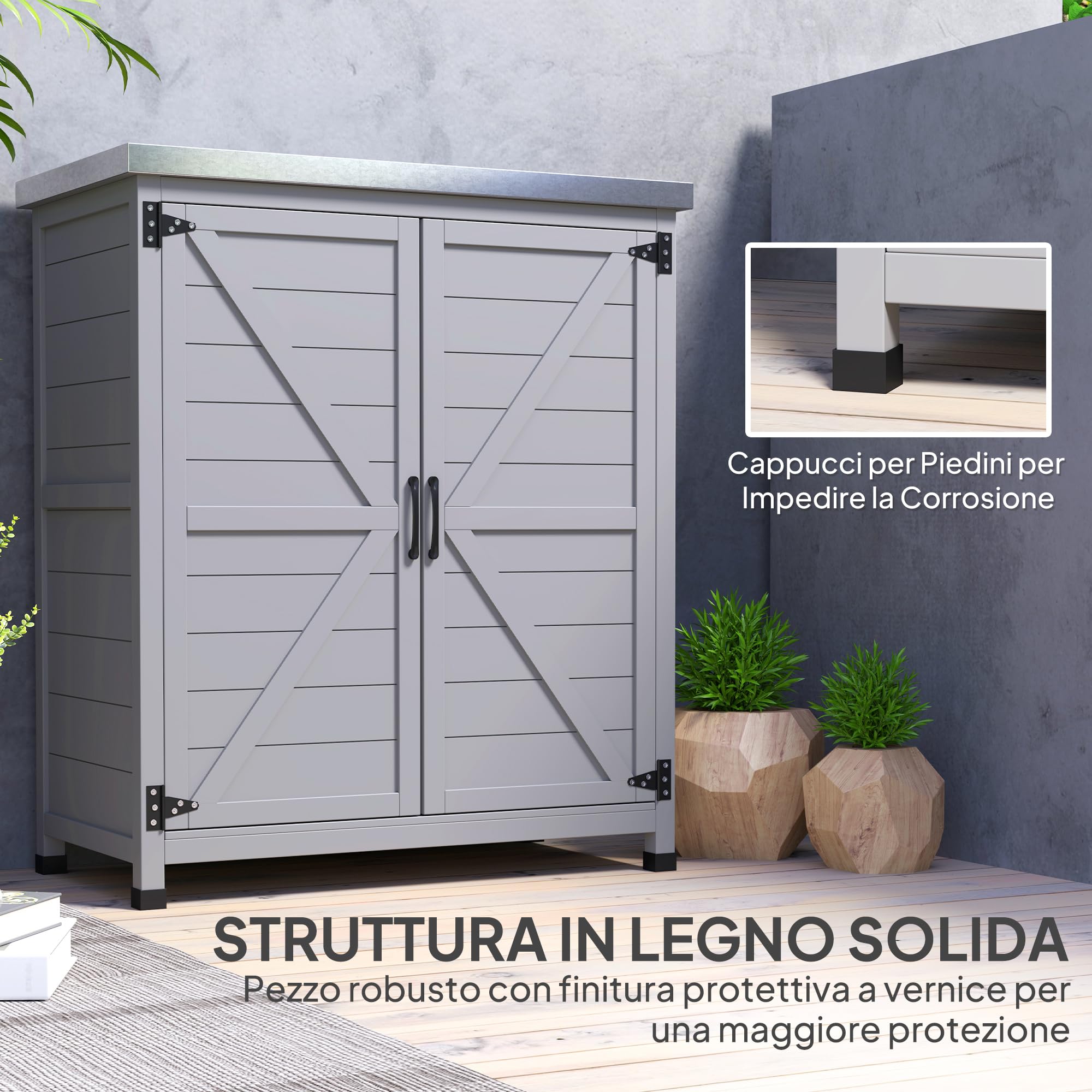 Outsunny Armadio da Esterno Acciaio Zincato 79x43x92 cm Grigio