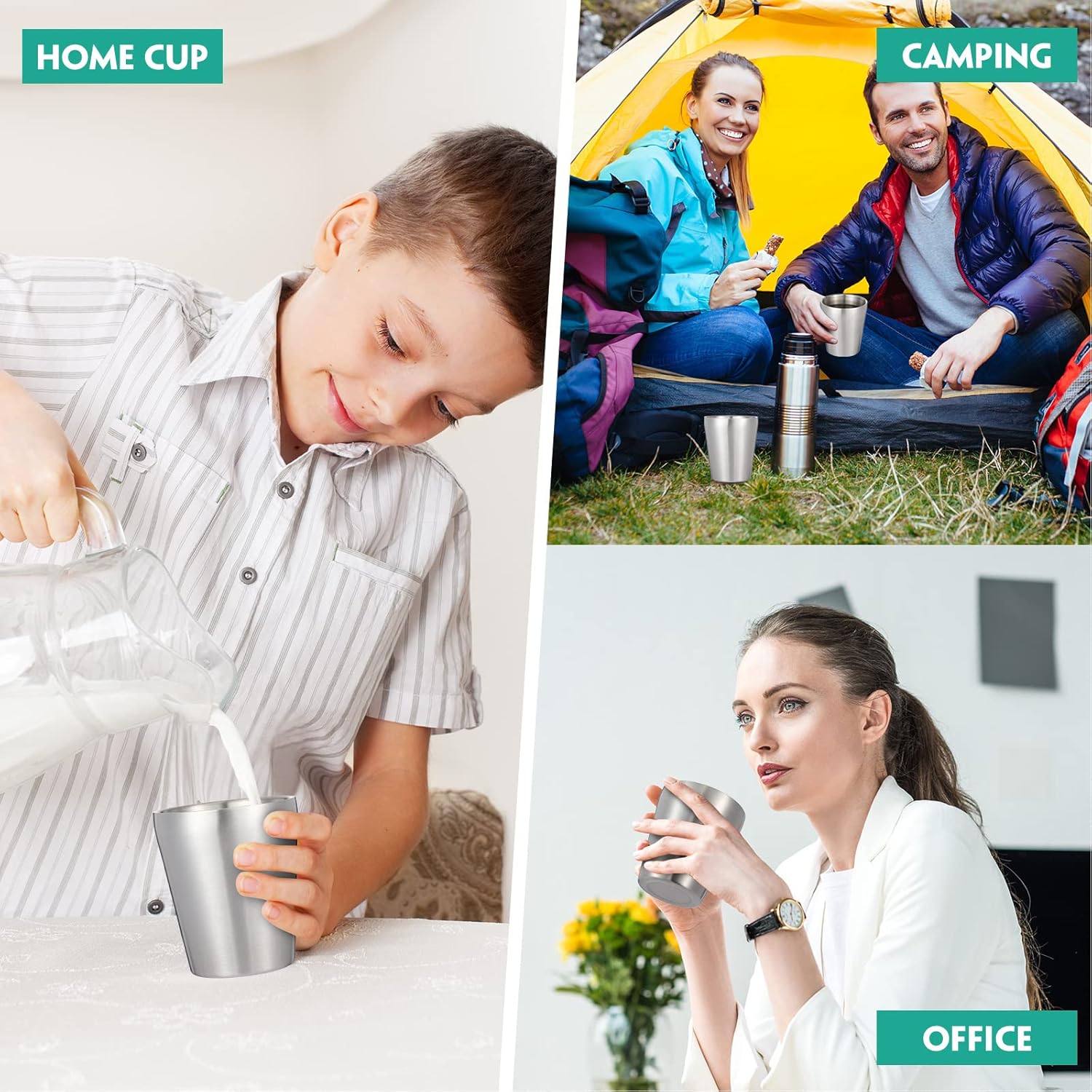 Amyhill 12 Pieces Stainless Steel Cups Double Wall Tumbler Glasses Stackable Metal Drinking Cups Insulated Drinking Glasses Reusable Camping Mugs for Home Camping RV BBQ Office Party(Silver,8.8 oz) - Image 3