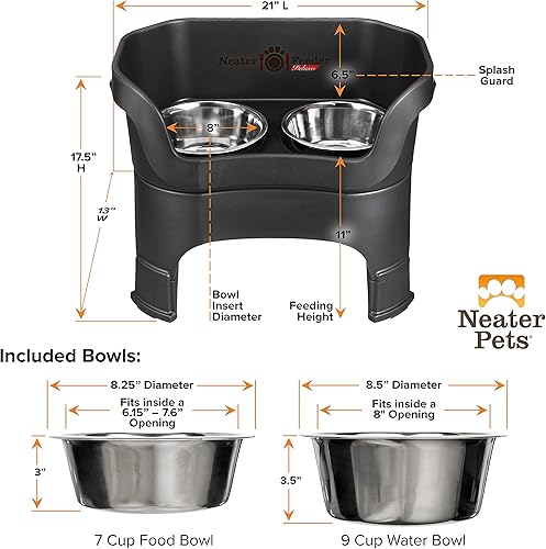 Miniatura 8 de Neater Feeder Deluxe - Plato elevado con extensiones en las patas y tazones de acero inoxidable para los alimentos y el agua, a prueba de desorden y