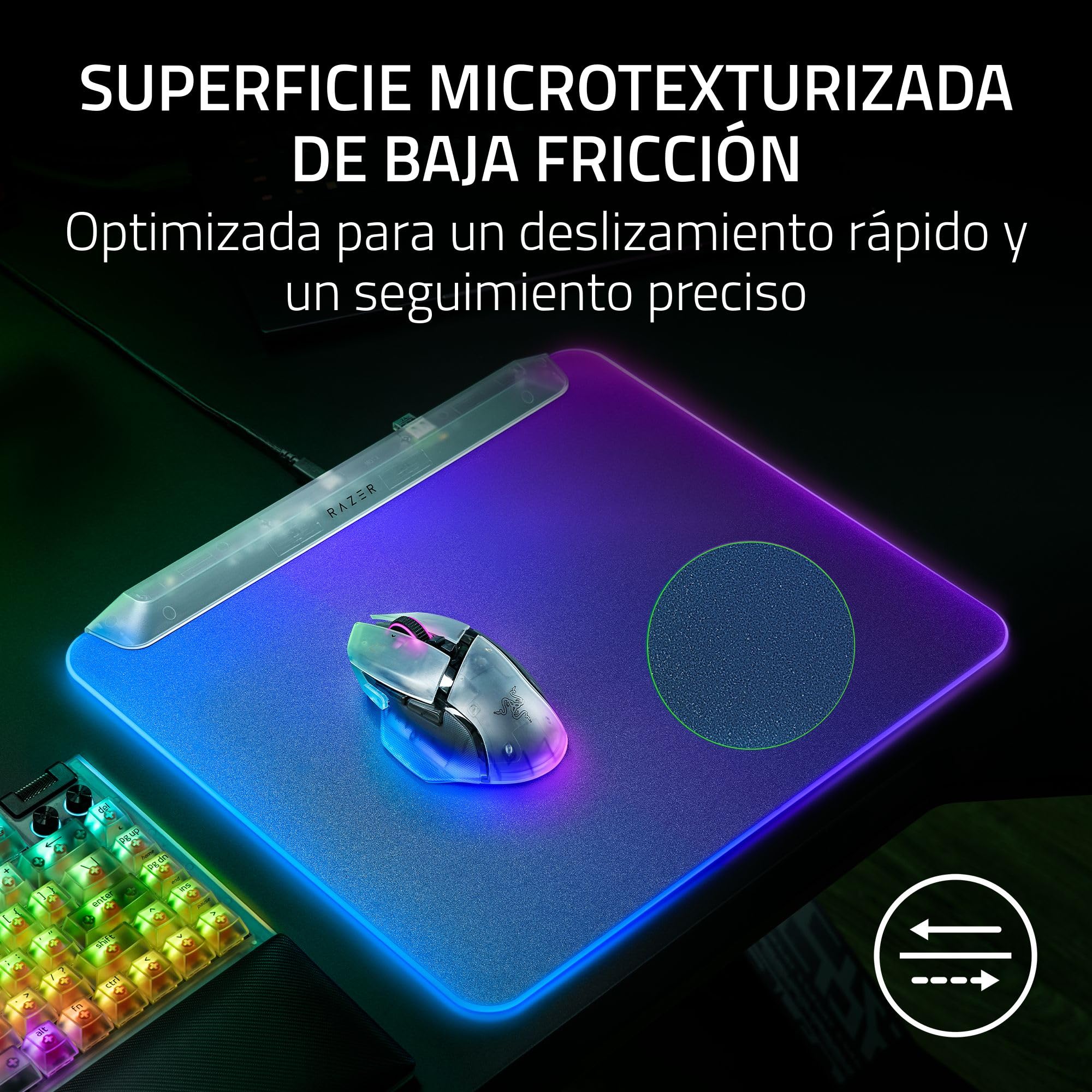 Razer Firefly V2 Pro Phantom White - Alfombrilla para ratón Gaming Totalmente iluminada RGB - Superficie microtexturizada - Base Antideslizante - USB-Hub - 360 x 278 mm | Edición Phantom White