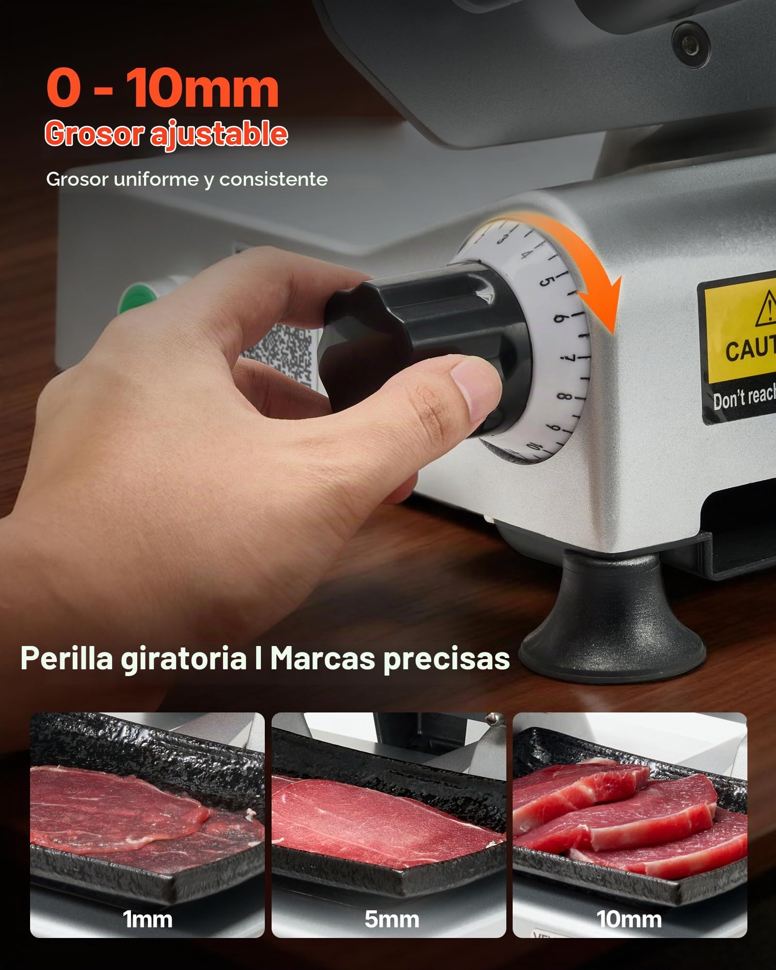 VEVOR Cortafiambres Eléctrico Comercial 320 W, Cortadora de Fiambre con Cuchilla Afilada de 250 mm, Velocidad de Corte de 450 RPM, Grosor Ajustable de 0 a 10 mm, para Carne Congelada, Jamón, Baguette