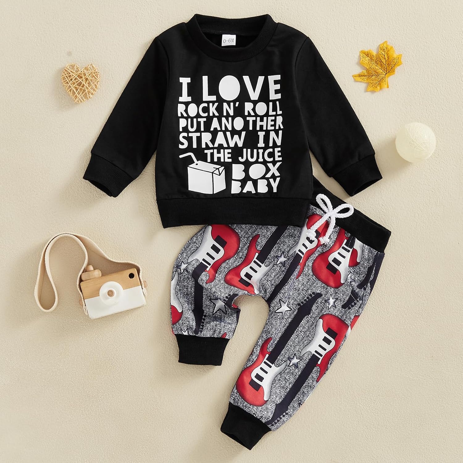 Karuedoo Toddler Baby Boy Clothes Letter Print Long Sleeve Sweatshirt Top Guitar Pants Set 2Pcs Fall Winter Outfit - Image 2