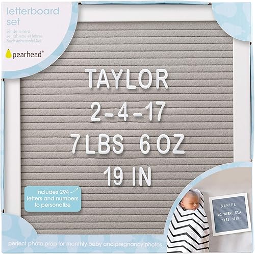 Miniatura 9 de Pearhead Tablero de letras clásico de madera, decoración de guardería de bebé neutro para género, tablero de mensajes para fotos, gris y blanco