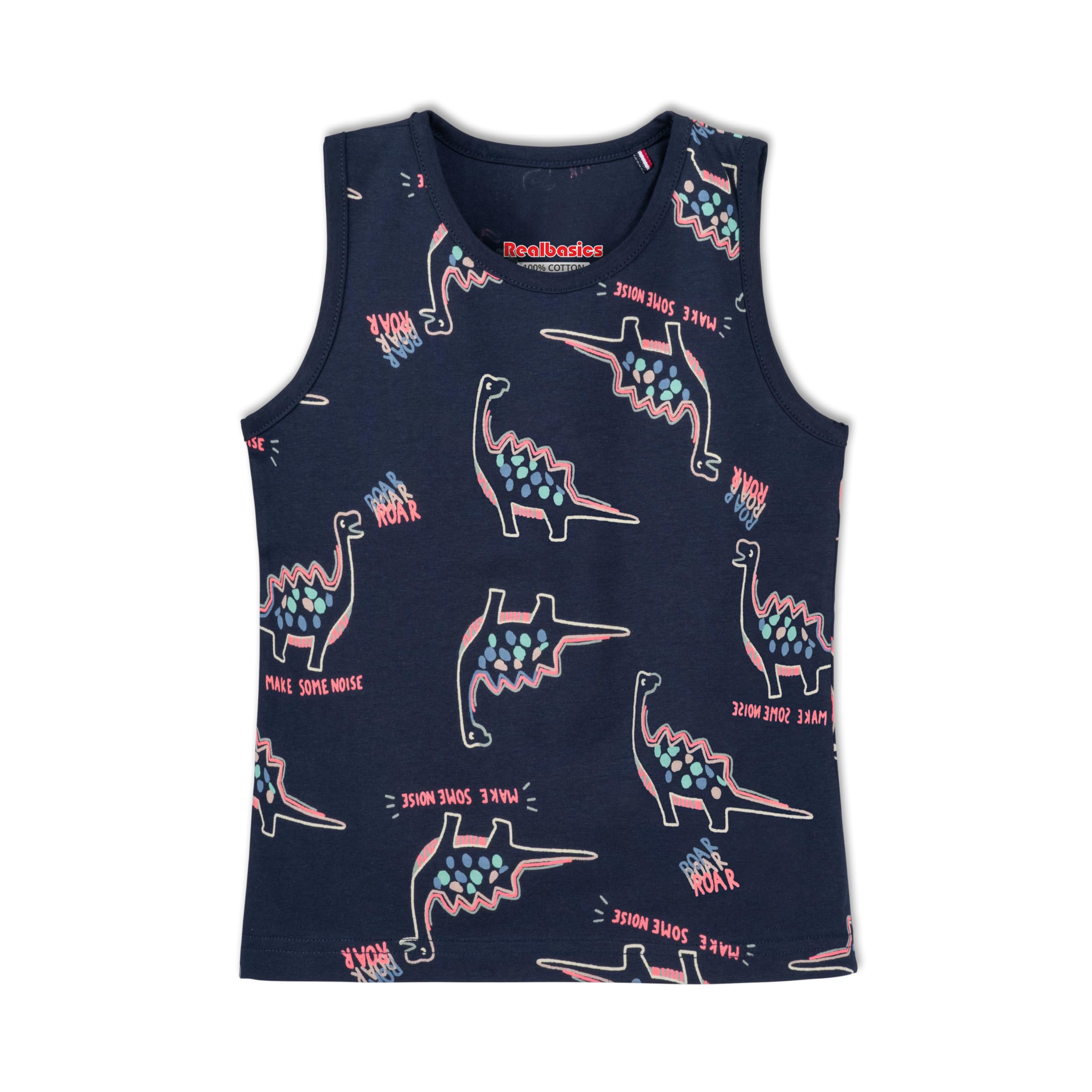 Real Basics Cotton Boys Regular Fit Vests(Rb-Bb-Tvest-P4-06-Mdino_Multicolor_0-6 Years) - Image 7 thumbnail