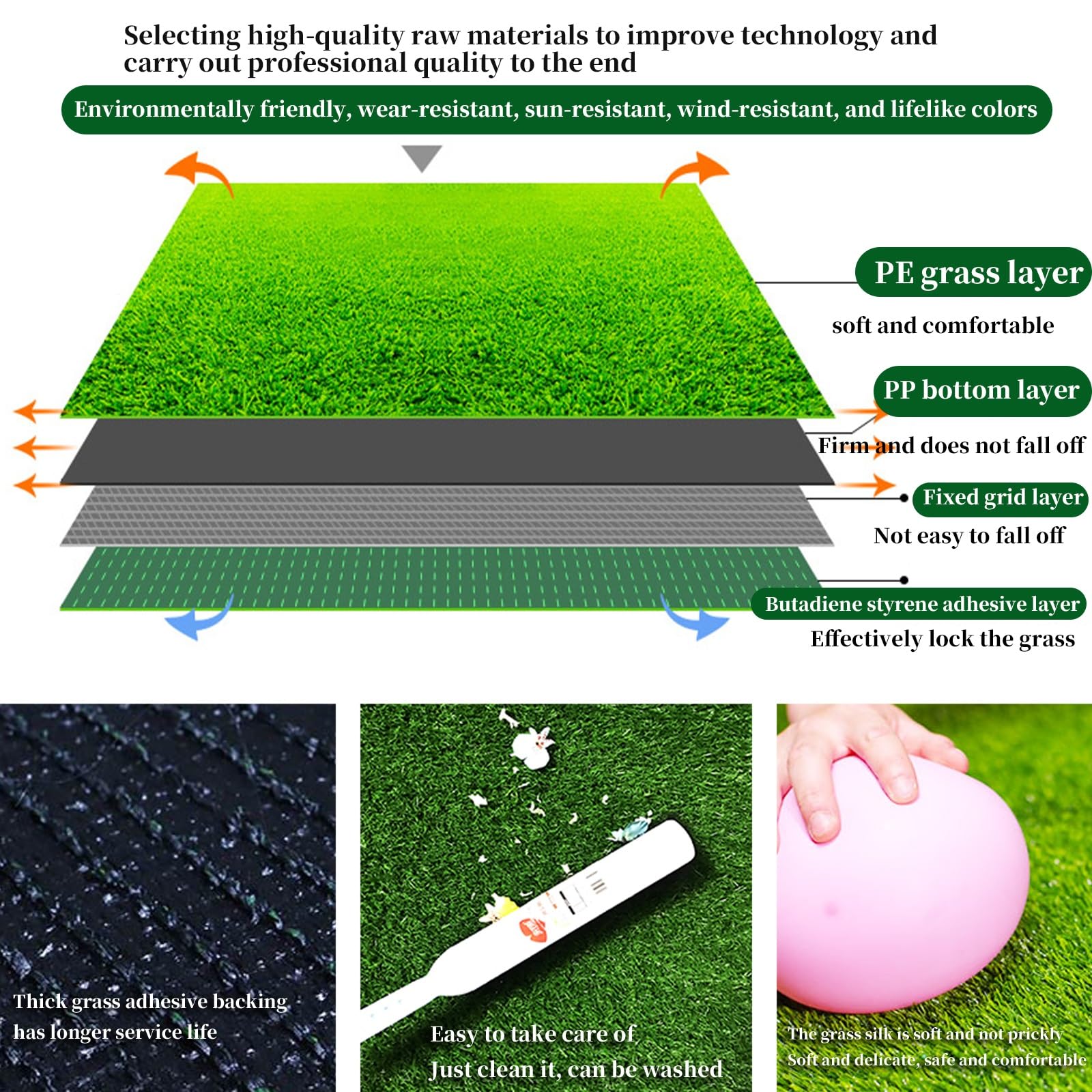Alfombra de césped artificial para exteriores/balcón, 40 mm de grosor, césped sintético de alta densidad para jardín, 1 x 1 ㎡ y fácil de mantener