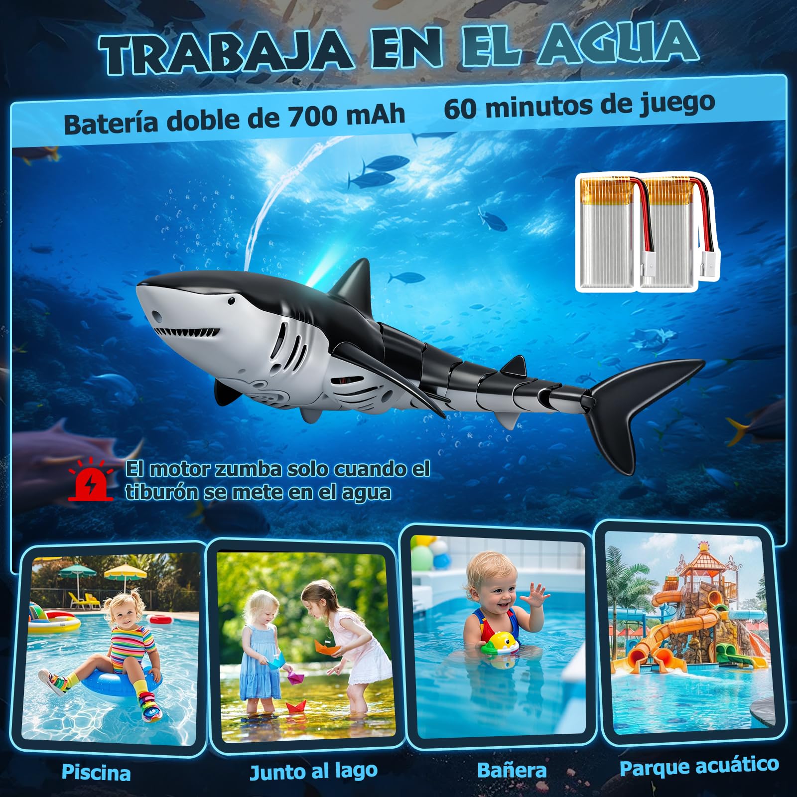 YOOHBERRYS Tiburón teledirigido, juguete de tiburón de 2,4 GHz, barco de tiburón teledirigido con función de pulverización de luz y agua, juguete de piscina regalo para niños de 6 años (negro)