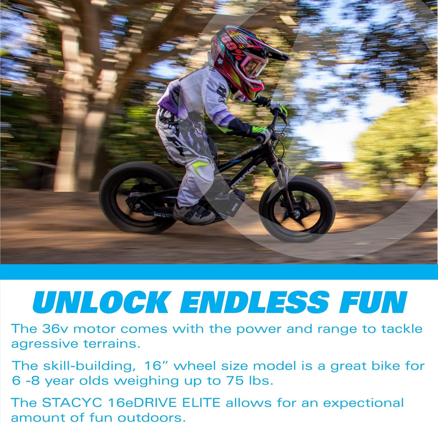 STACYC Brushless 16eDRIVE Elite Electric Balance Bike with Additional 6Ah E Bike Battery for Kids Ages 6-8 Years Old