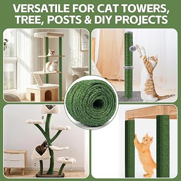 Green Sisal Rope for Cat Tree and Scratching Post 5mm 1/5 Inch, 100 Feet