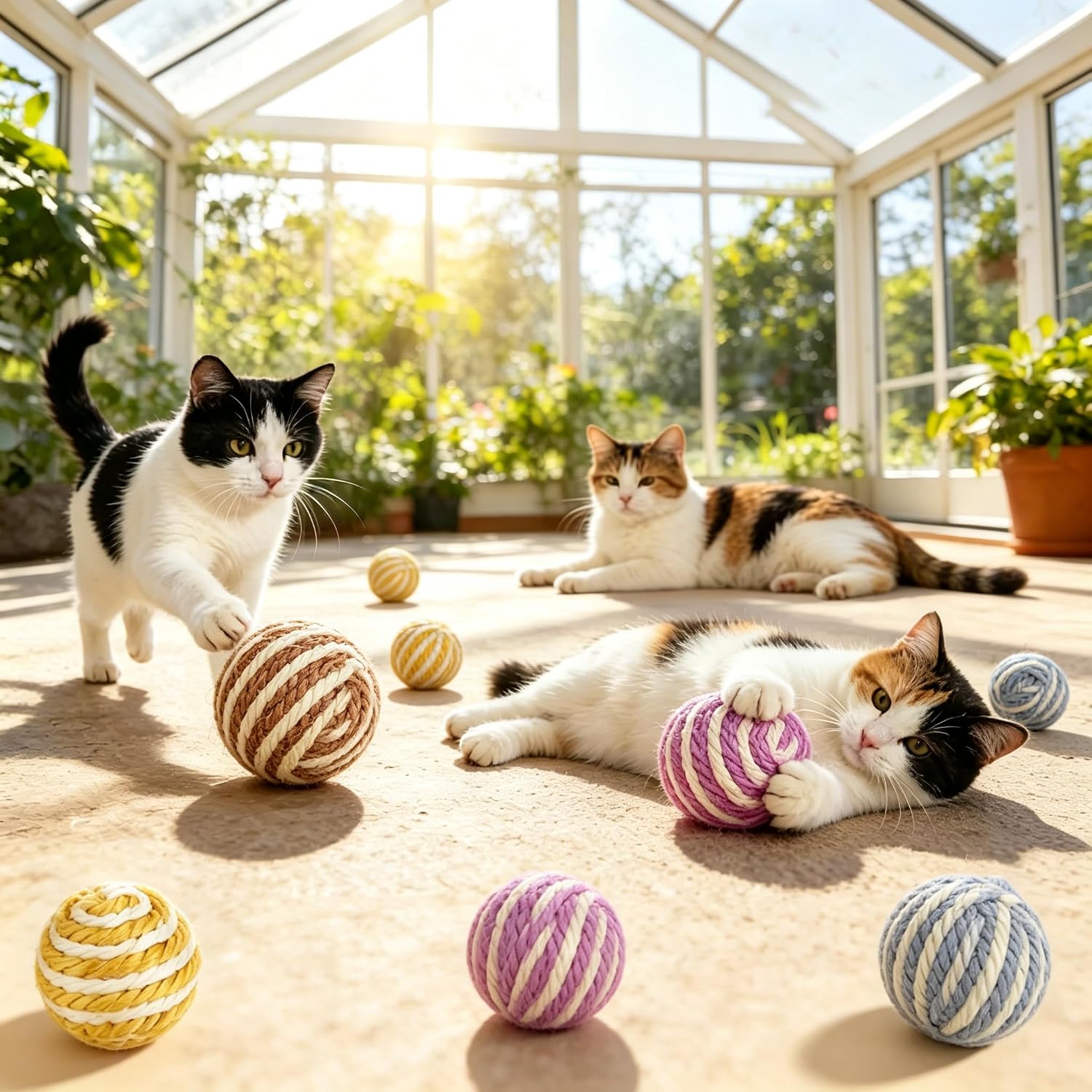 Pelota de juguete para gato 3 unidades sisal con cascabel