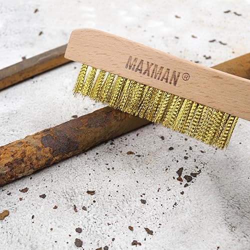 Miniatura 16 de MAXMAN Cepillo de latón, juego de 2 cepillos de alambre de latón resistente, cepillo de metal, cepillos de alambre para limpiar el óxido con mango