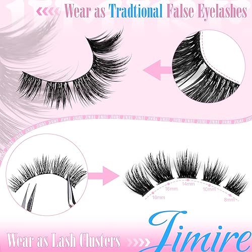 Vista 45 de JIMIRE Pestañas postizas de visón sintético, pestañas postizas de volumen esponjoso, aspecto natural dramático, ojo de gato, pestañas postizas