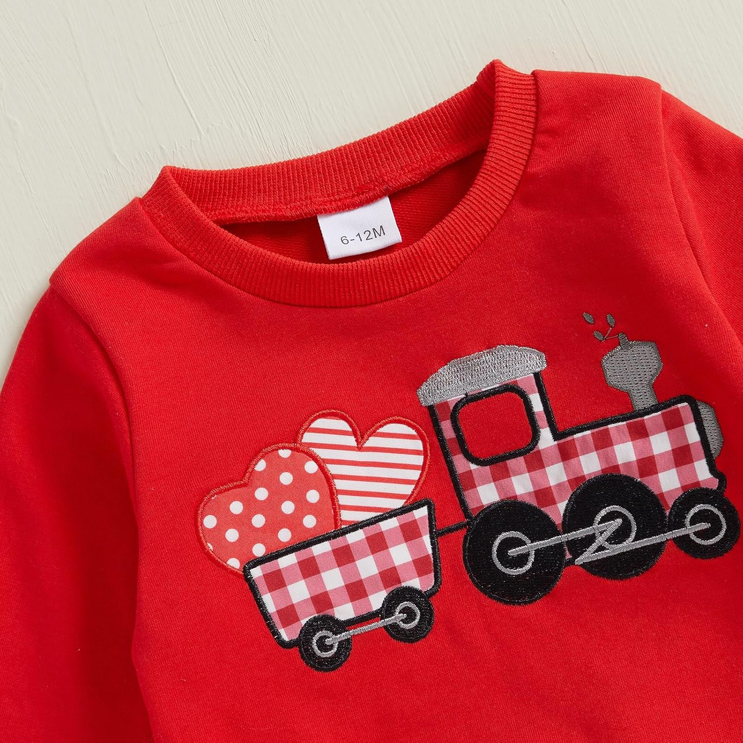 Toddler Baby Girl Boy Valentines Outfit Heart Embroidered Long Sleeve Sweatshirt Plaid Pants Set 2Pcs Clothes - Image 4