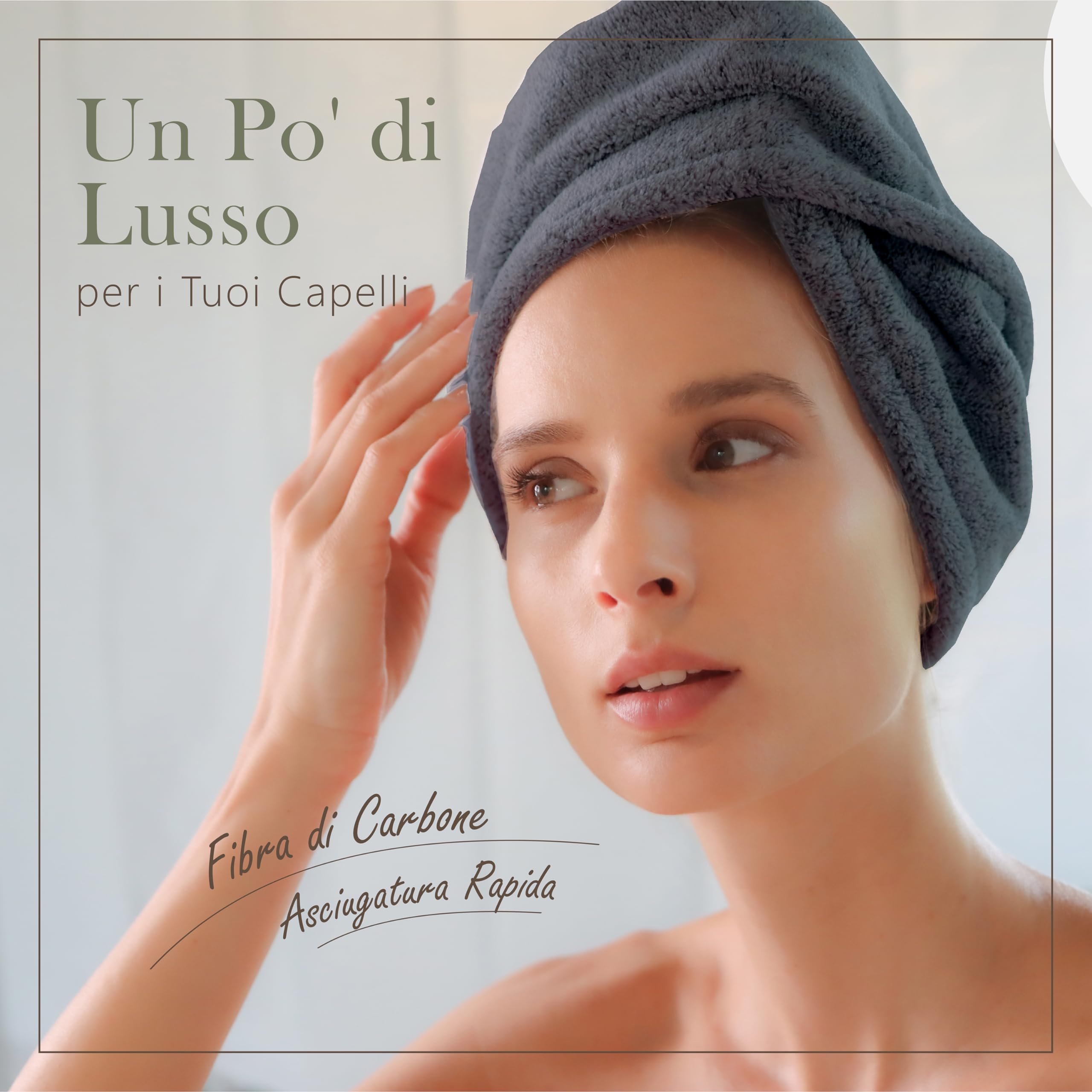 myHomeBody - Asciugamano per capelli con turbante anti-crespo, ad asciugatura rapida, ultra morbido e ad asciugatura rapida, in fibra di bambù assorbente, con pulsante di cocco – Midnight Blue