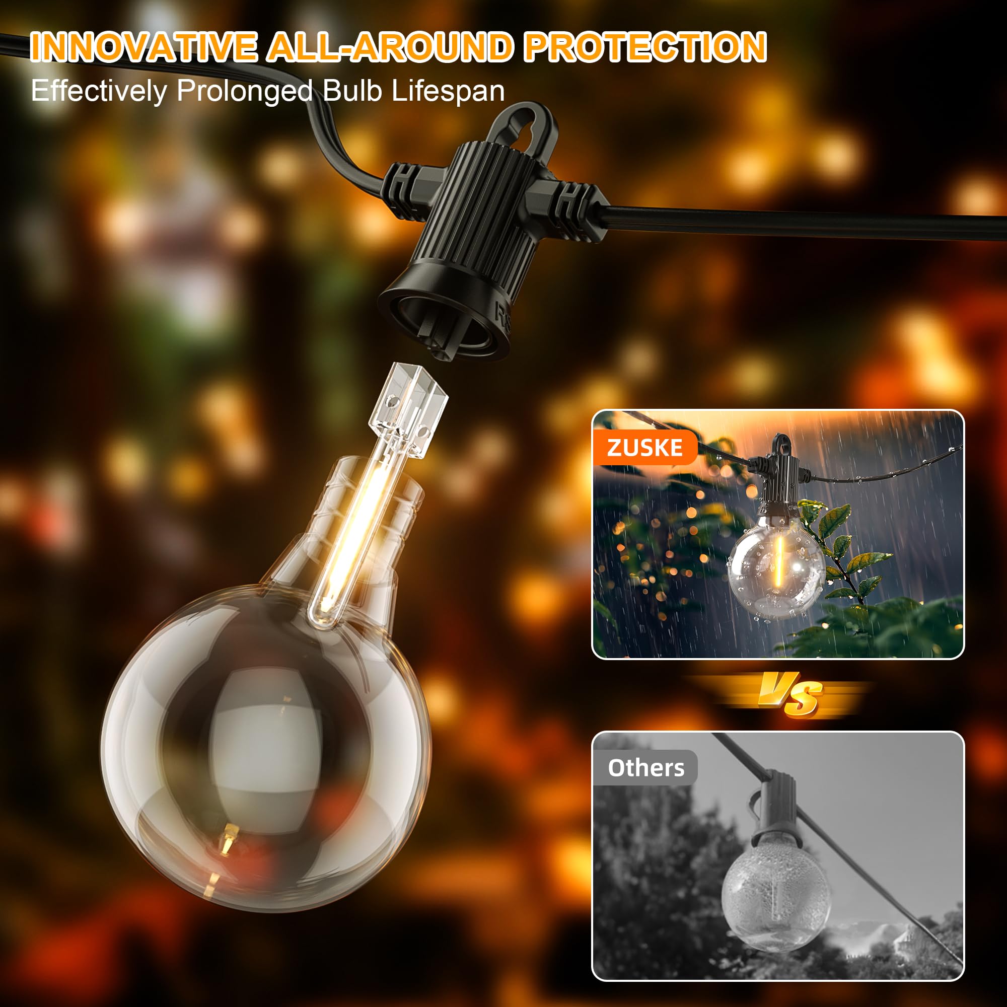 Zuske Festoon Lights Outdoor 15m/50FT, Outdoor String Lights Mains Powered - Image 4