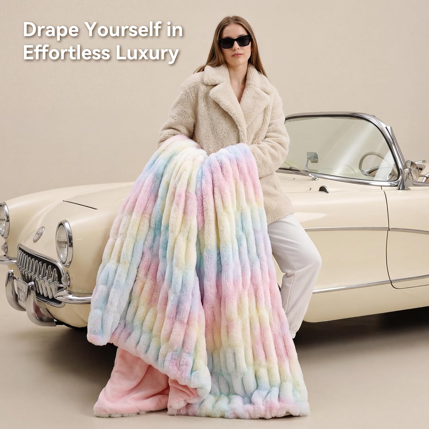 Smoofy Rainbow Throw Blanket for Couch – Ultra Soft Cozy Plush Fluffy Blanket with Faux Rabbit Fur, Fuzzy Lightweight Fleece for Sofa, Bed & Office, Gift for Women, Home Room Decor Throw 60"x 80"