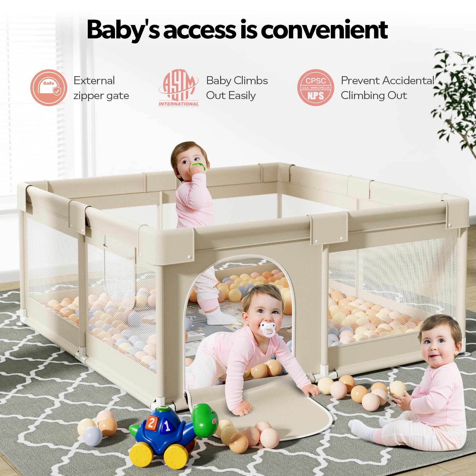 Fodoss Parc Bébé, 120X120cm Parc Avec Tapis, Parc Pour Enfant En Bas Âge, Pour Avec Matelas, Pour Bébé Pour La Maison