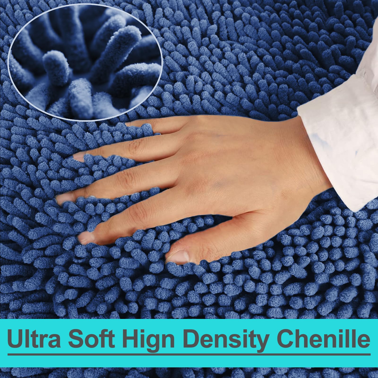 RUN HELIX Chenille Bath Mats Sets 3 Piece, Soft Absorbent Chenille Bath Mats, Non-Slip Bath Rugs, U-Shaped Toilet Mats - Image 4