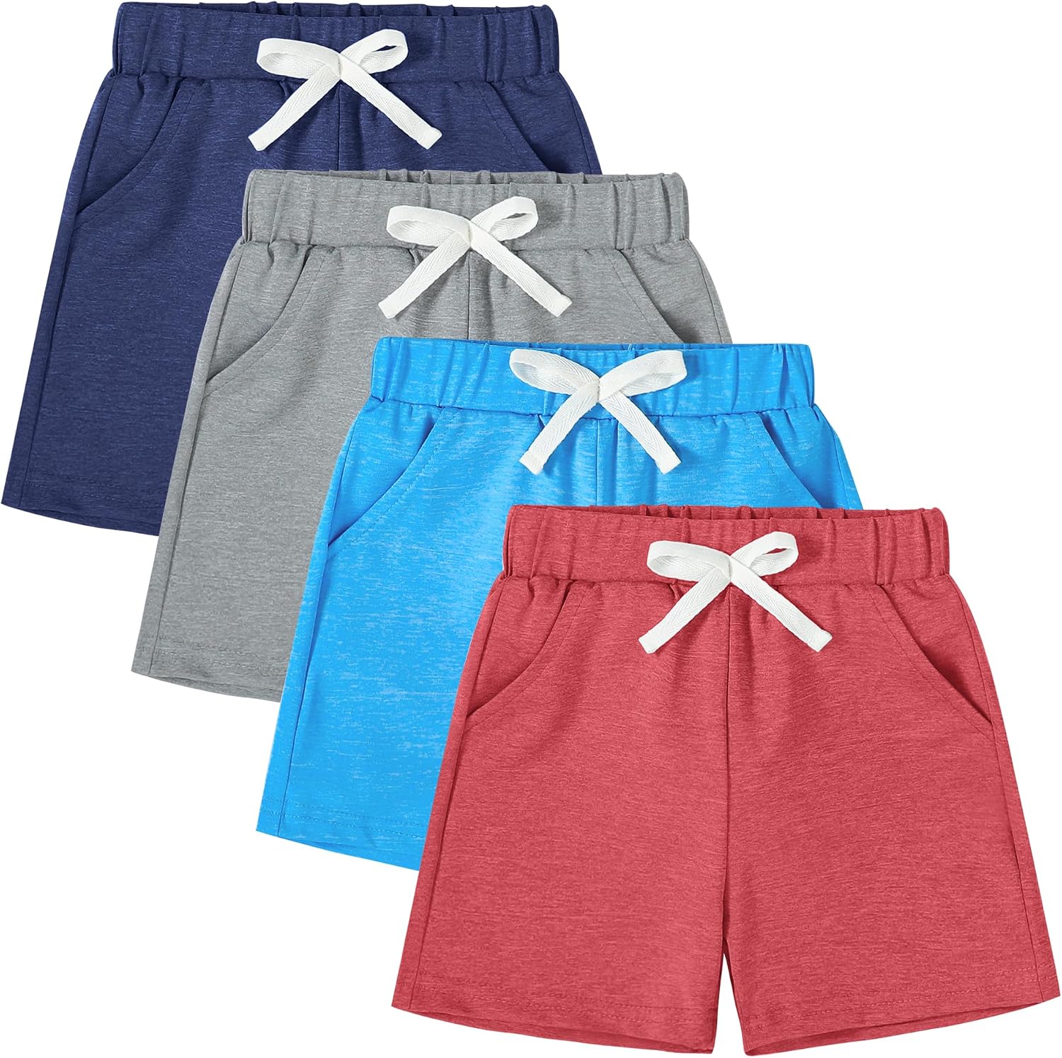 DREAM BUS 4 Pack Baby Boys Shorts with Pockets, Polyester, Lightweight, Quick Dry