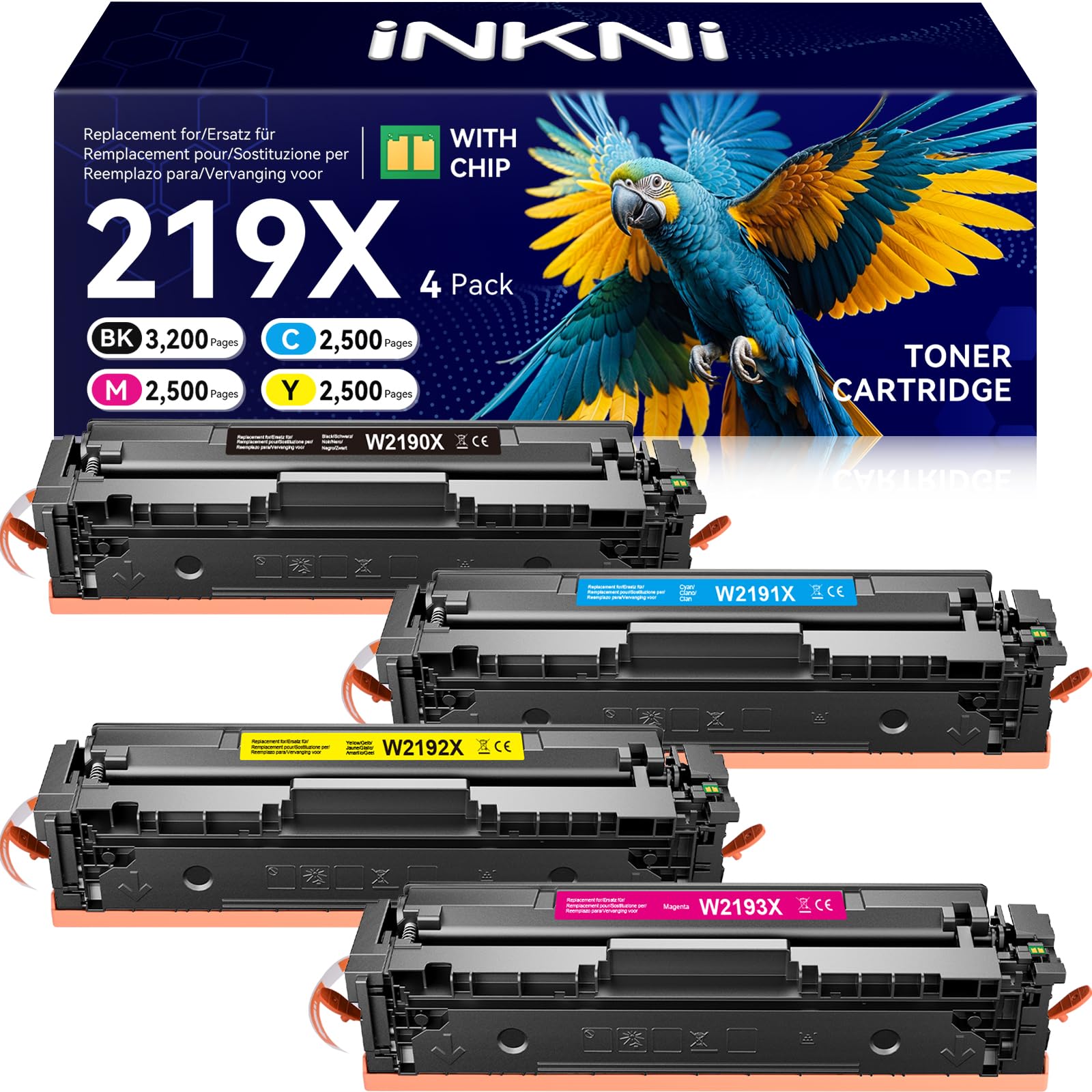 219X (con Chip) Juego de tóner Compatible con HP Color LaserJet Pro MFP 3302FDWG 3302FDW 3302FDW 3302SDW 3302SDWG 3302SDWG 3302FDN 3302FDNG 3202DN 3202DW para W2190X W2191X W2192X W2193X