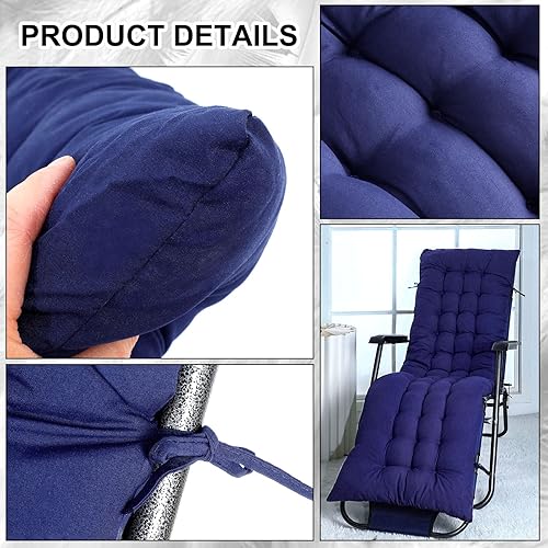 Miniatura 19 de Bucherry Cojines suaves para tumbona de 67 x 19 pulgadas, cojín para silla por gravedad, cojín para sofá, muebles de césped, con 6 lazos