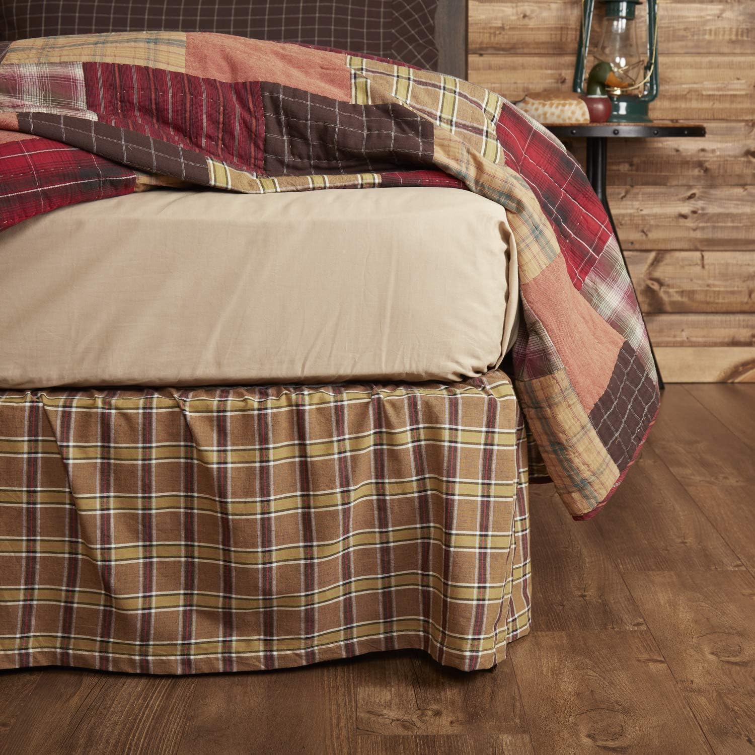VHC Brands Wyatt Bedding Accessory, Queen Skirt 60x80x16, Plaid Tan