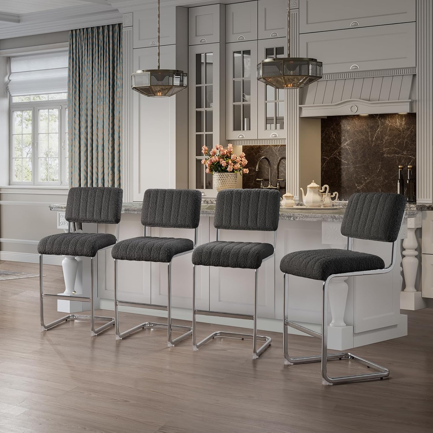 SIMTONAL 25'' Kitchen Counter Chairs Set of 4 with Silver