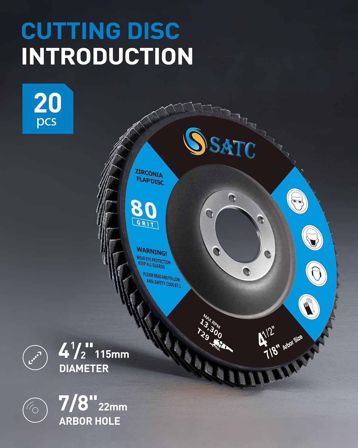 S SATC 20PCS Flap Discs 4 1/2 for Angle Grinder High Performance Grinder Flap Disc 80Grit Type 29