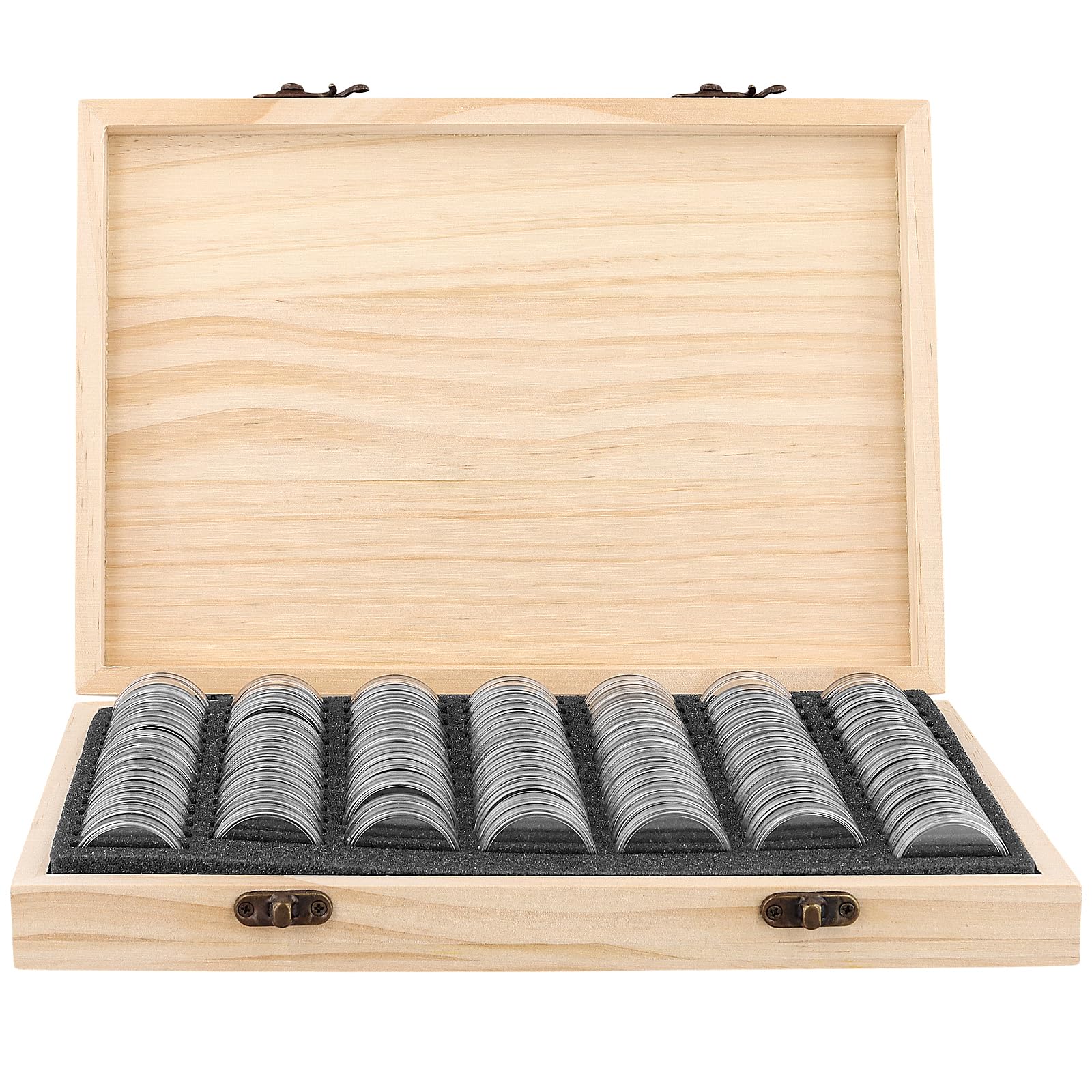 ZOENHOU 100 contenitori in legno per collezionisti di monete, con capsule rotonde trasparenti, per collezionisti di monete, 18 mm/21 mm/25 mm/27 mm/30 mm, legno, Classica